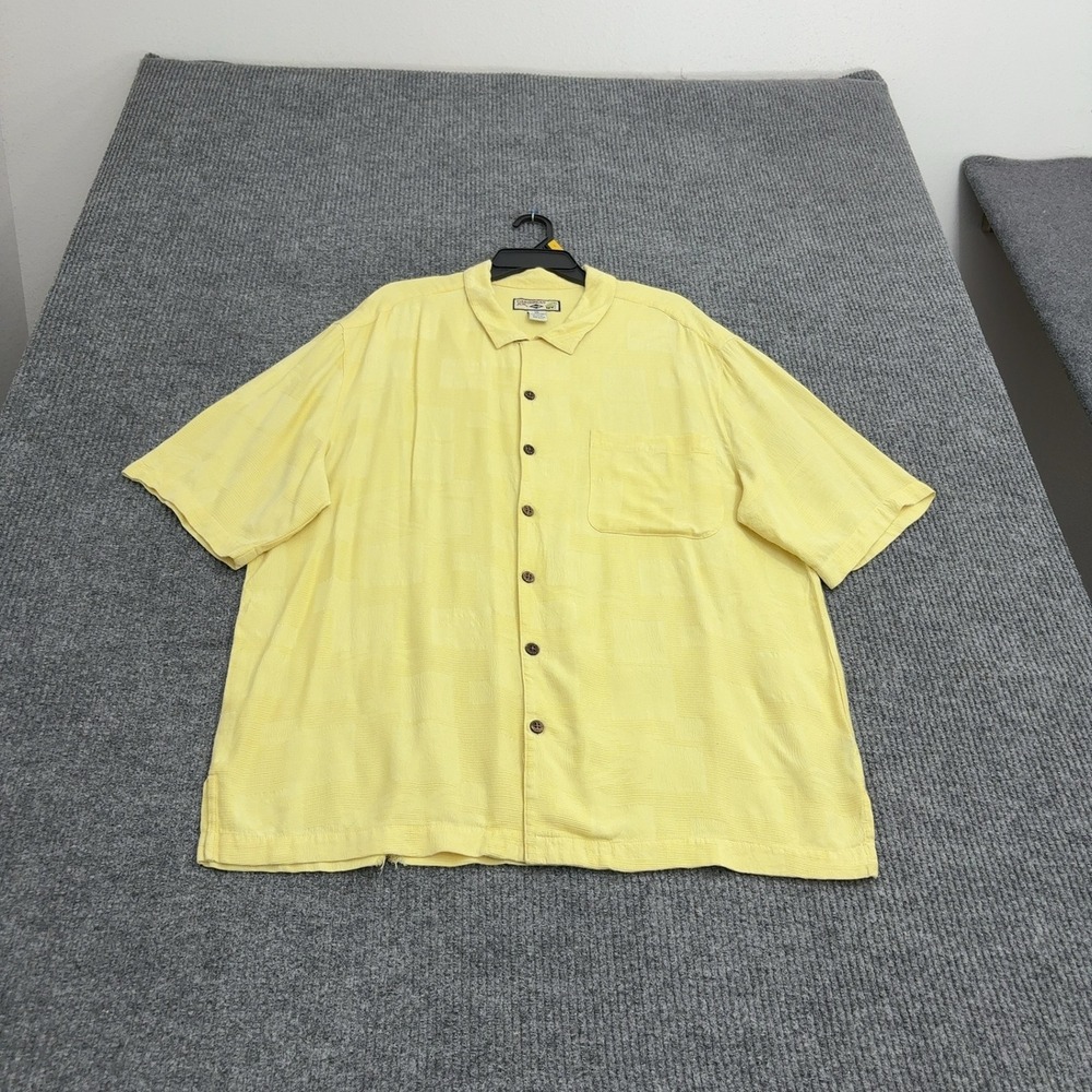 Caribbean Joe Shirt Mens XXL Yellow Silk Rayon Short Sleeve Casual Tropical